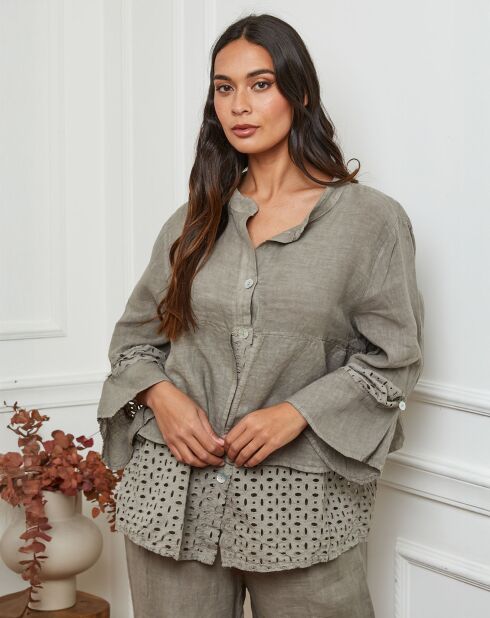 Chemise 100% Lin Nissam taupe