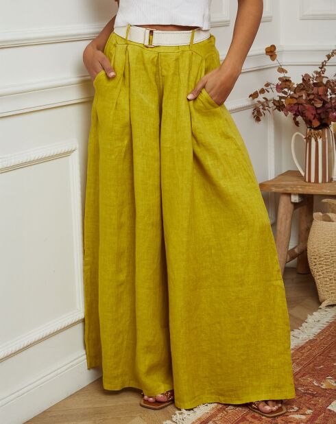 Pantalon 100% Lin Lornica vert anis
