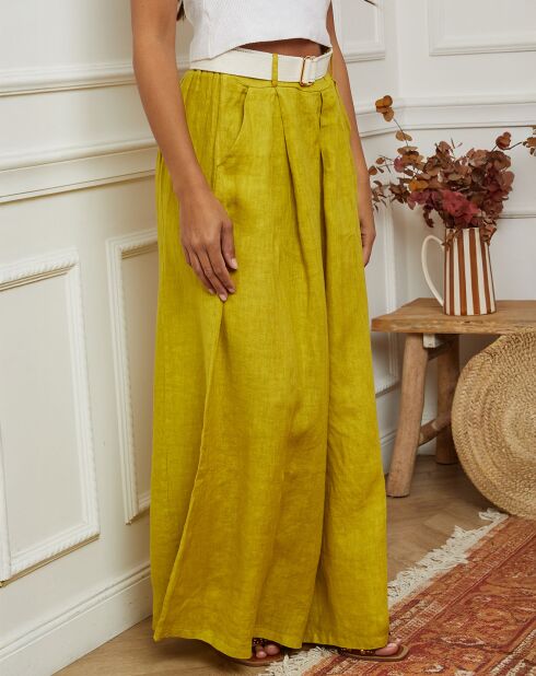 Pantalon 100% Lin Lornica vert anis