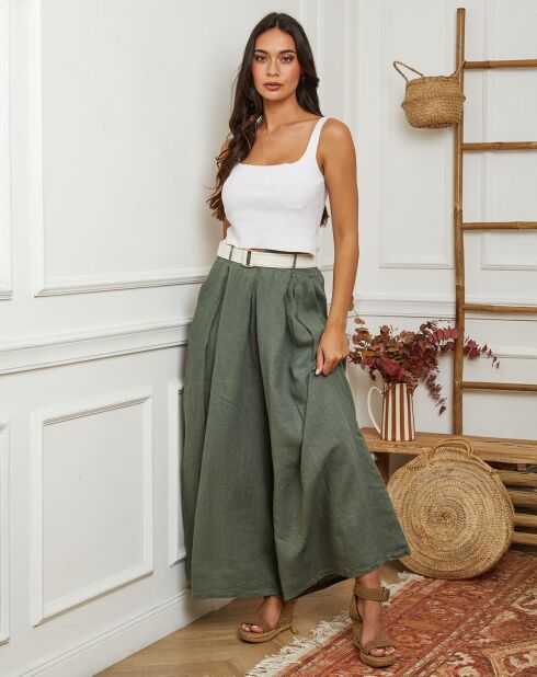 100% linnen Lornica kakigroene broek