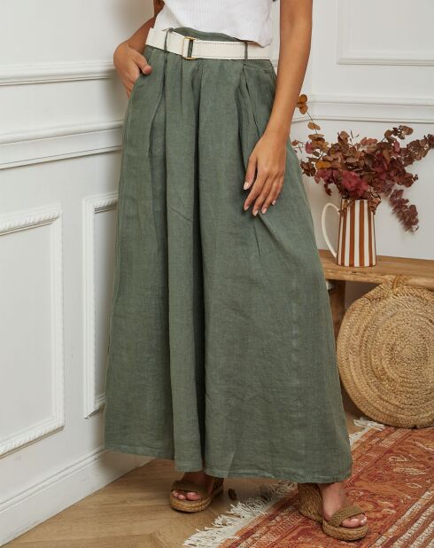 100% linnen Lornica kakigroene broek