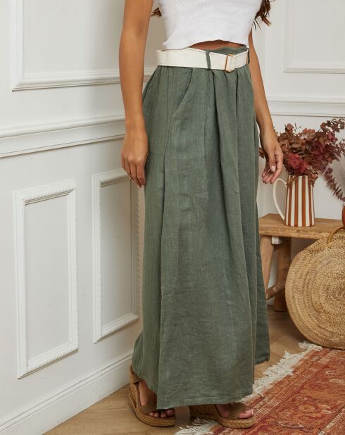100% linnen Lornica kakigroene broek