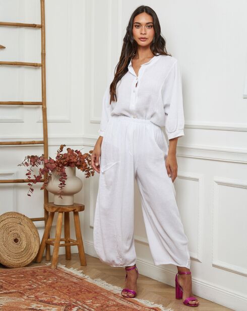Pantalon 100% Lin Manga blanc