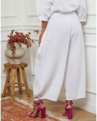Pantalon 100% Lin Manga blanc