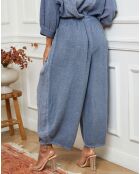 Pantalon 100% Lin Manga bleu indigo