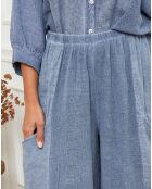 Pantalon 100% Lin Manga bleu indigo