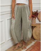 Pantalon 100% Lin Manga vert kaki