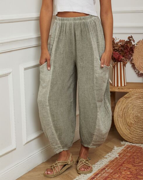 Pantalon 100% Lin Manga vert kaki