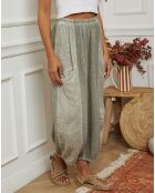 Pantalon 100% Lin Manga vert kaki