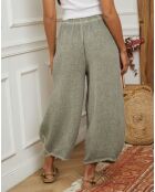 Pantalon 100% Lin Manga vert kaki