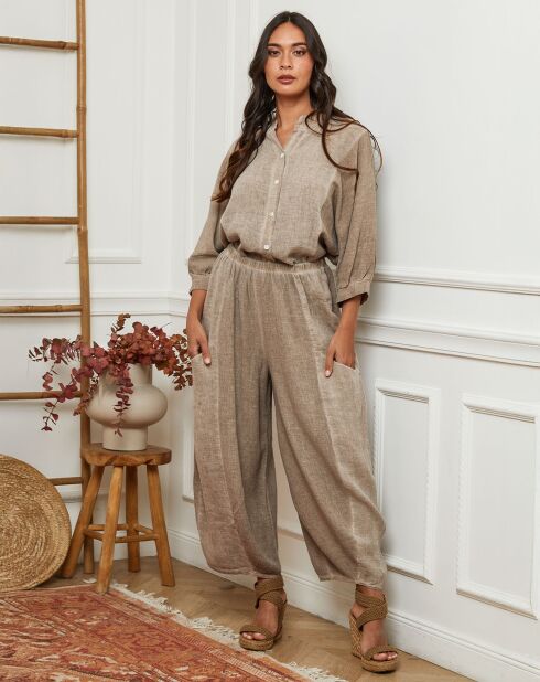Pantalon 100% Lin Manga taupe