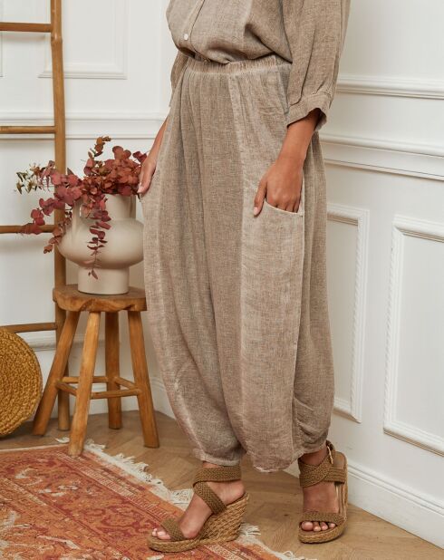 Pantalon 100% Lin Manga taupe