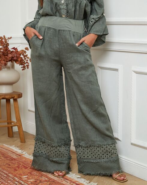 Pantalon 100% Lin Odel vert kaki