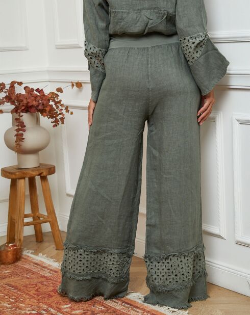 Pantalon 100% Lin Odel vert kaki