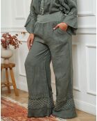 Pantalon 100% Lin Odel vert kaki