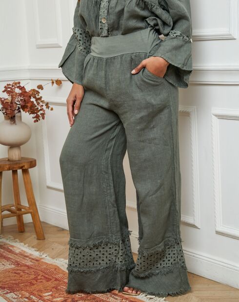 Pantalon 100% Lin Odel vert kaki