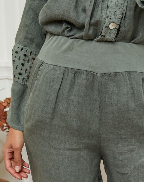 Pantalon 100% Lin Odel vert kaki
