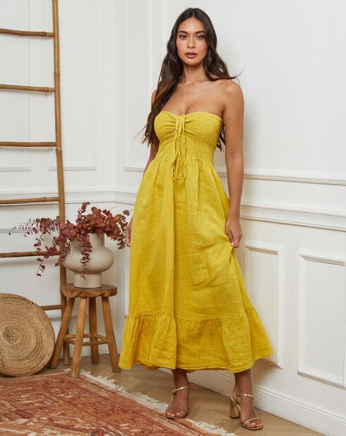 Robe 100% Lin Gretz jaune moutarde