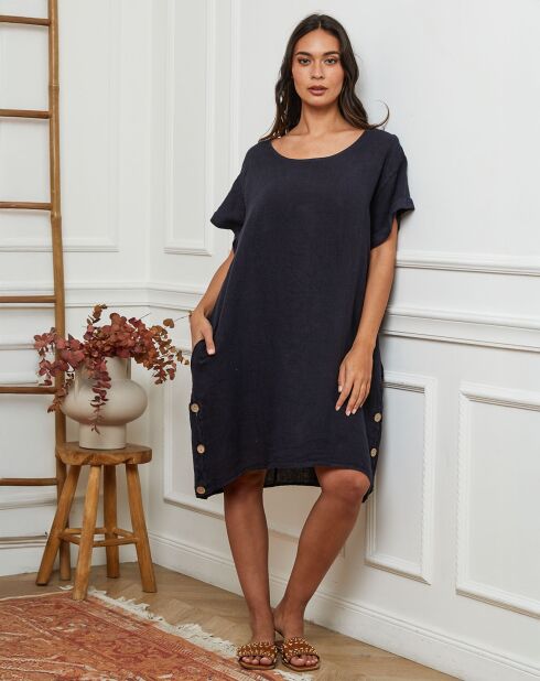 Robe 100% Lin Harvel bleu marine