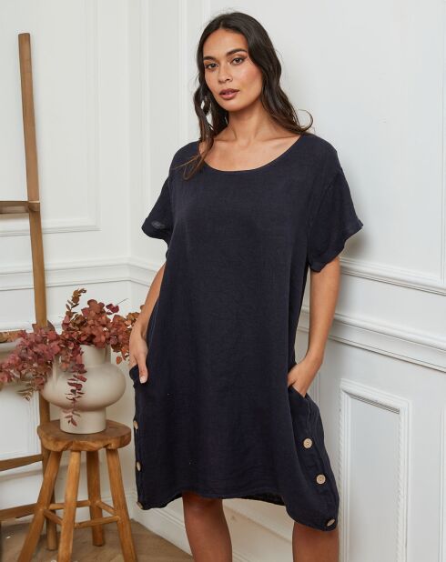 Robe 100% Lin Harvel bleu marine