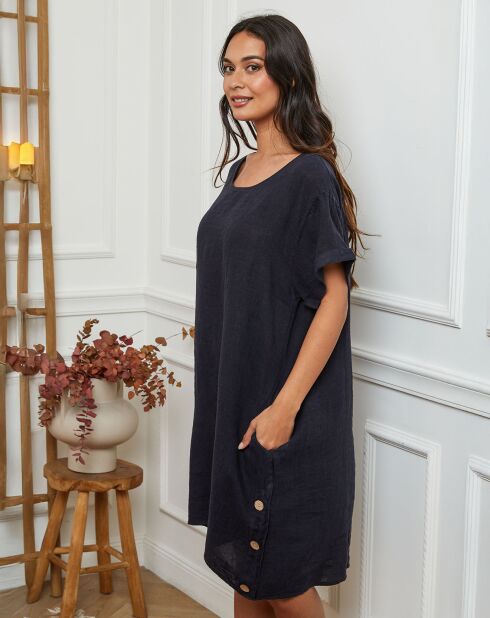 Robe 100% Lin Harvel bleu marine