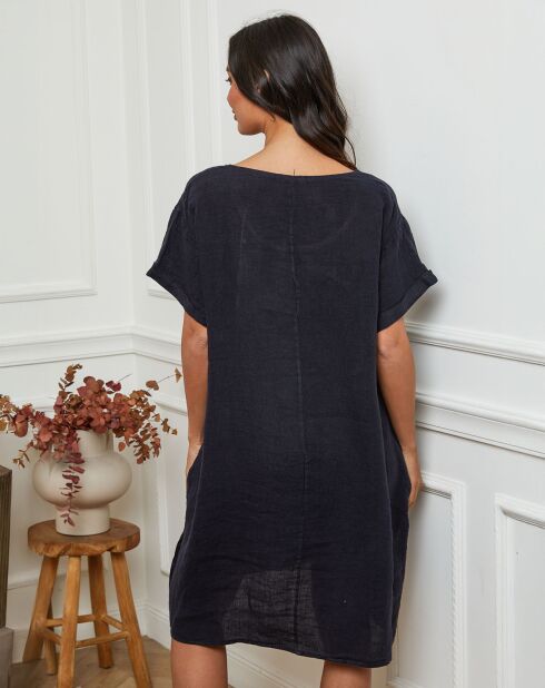 Robe 100% Lin Harvel bleu marine