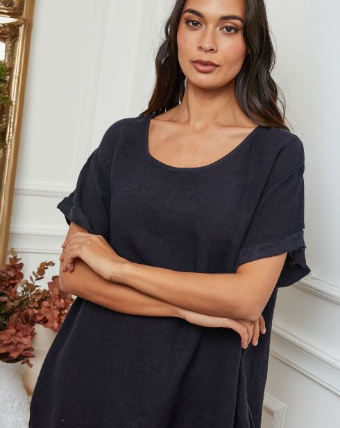 Robe 100% Lin Harvel bleu marine