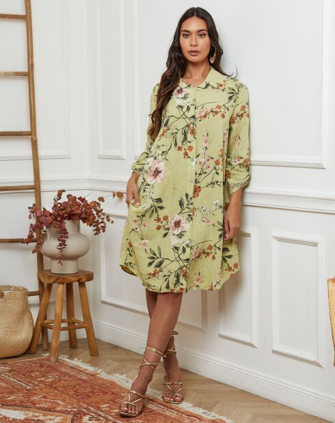Robe en Lin mélangé Ivika vert anis