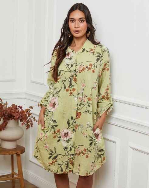 Robe en Lin mélangé Ivika vert anis