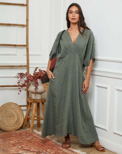 Robe 100% Lin Jacobi vert kaki