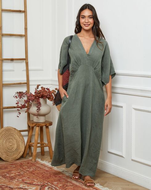 Robe 100% Lin Jacobi vert kaki