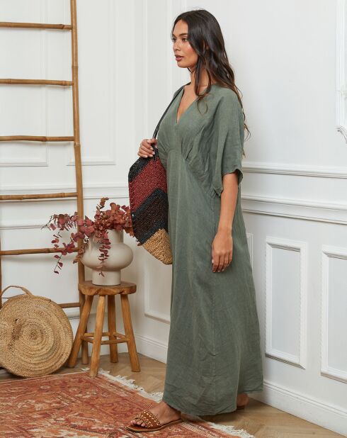 Robe 100% Lin Jacobi vert kaki
