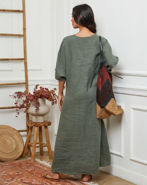 Robe 100% Lin Jacobi vert kaki