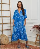 Robe 100% Lin Korry bleu royal