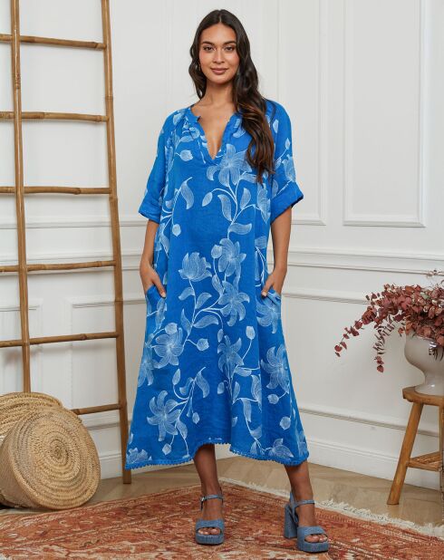 Robe 100% Lin Korry bleu royal