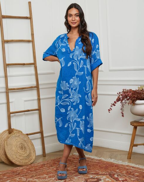 Robe 100% Lin Korry bleu royal