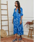 Robe 100% Lin Korry bleu royal