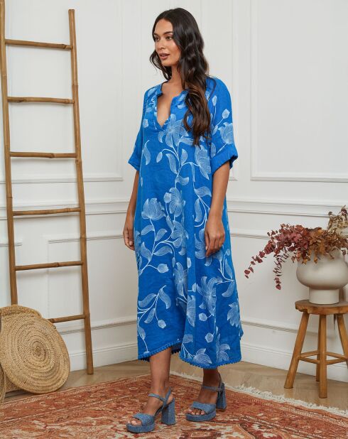 Robe 100% Lin Korry bleu royal