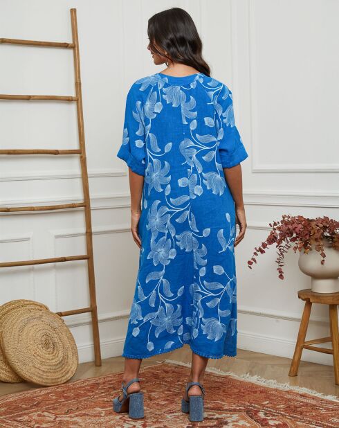 Robe 100% Lin Korry bleu royal
