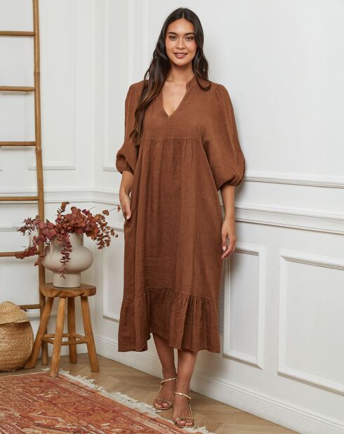 Robe 100% Lin Presty marron
