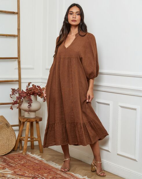 Robe 100% Lin Presty marron