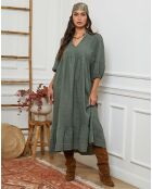 Robe 100% Lin Presty vert kaki