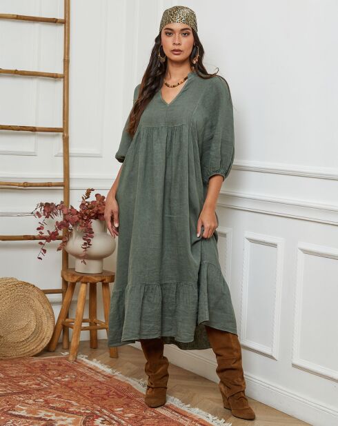 Robe 100% Lin Presty vert kaki