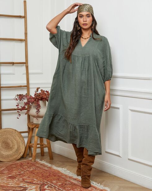 Robe 100% Lin Presty vert kaki