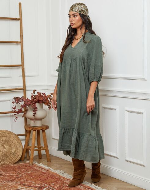Robe 100% Lin Presty vert kaki