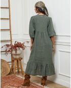 Robe 100% Lin Presty vert kaki