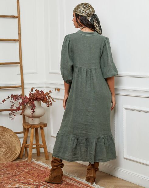Robe 100% Lin Presty vert kaki
