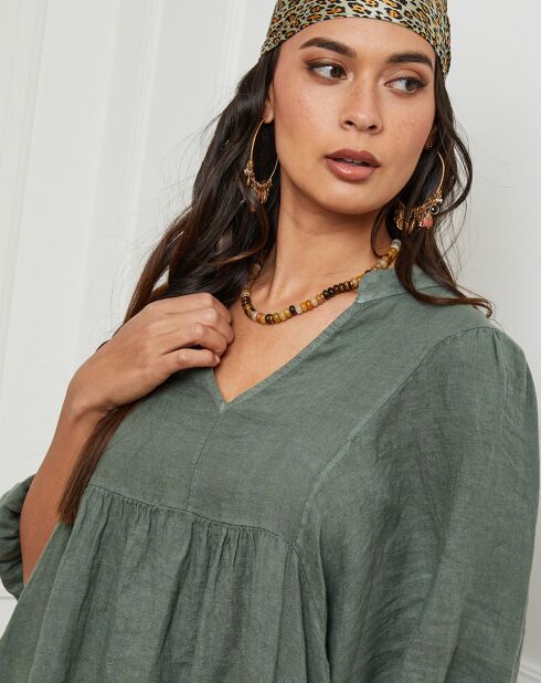 Robe 100% Lin Presty vert kaki