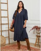 Robe 100% Lin Presty bleu marine