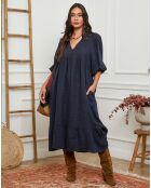 Robe 100% Lin Presty bleu marine